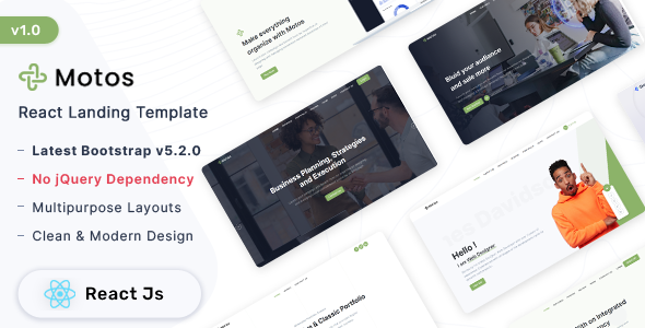 Motos - React Landing Page Template by ShreeThemes