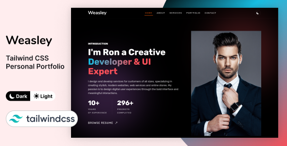 Weasley – Tailwind CSS Personal Portfolio by pxdraft