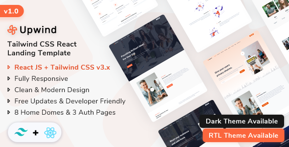 Upwind - React Tailwind Landing Page Template by ShreeThemes