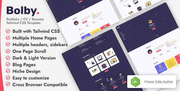 Bolby - Personal Portfolio One Page TailwindCSS Template by Jthemes