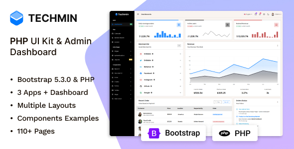Techmin - PHP Bootstrap UI Kit & Admin Dashboard Template by Techzaa