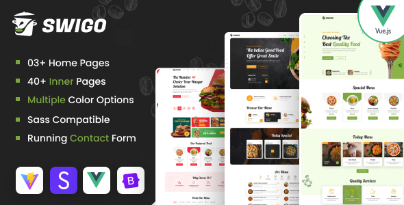 Swigo - Fast Food And Restaurant VueJS Template by DexignZone