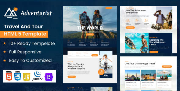 Adventurist - Travel & Tourism Agency HTML Template by Evonicmedia