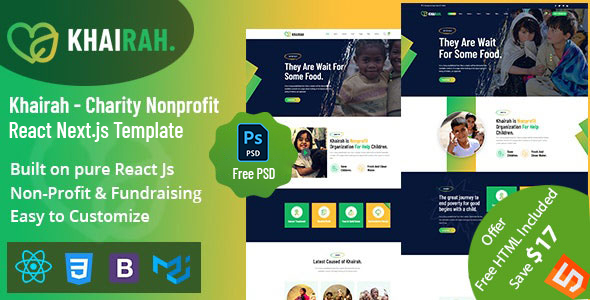 Khairah - Charity Nonprofit Next Js+HTML Template by themepresss
