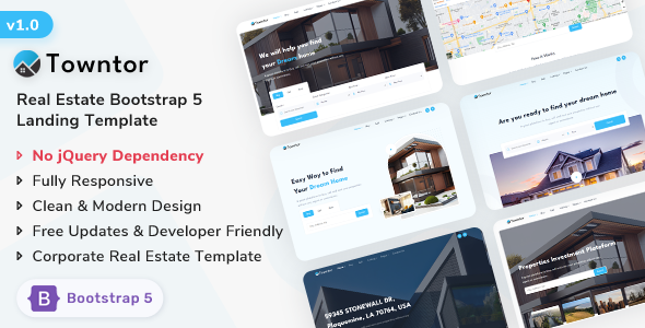 Towntor - Real Estate Bootstrap 5 Landing Template by ShreeThemes