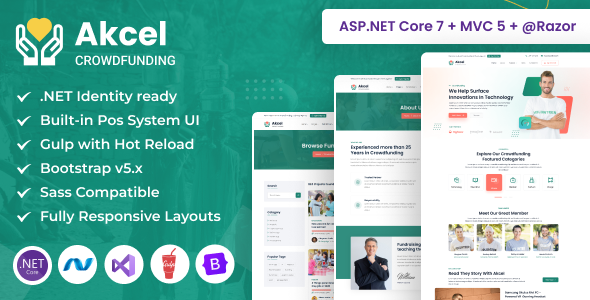 Akcel - Crowdfunding & Charity ASP.NET Core & MVC Bootstrap Template by DexignZone