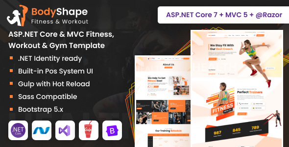 BodyShape - ASP.NET Core & MVC Fitness, Workout & Gym Template by DexignZone