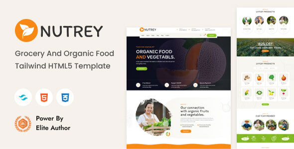 Nutrey – Grocery and Organic Food Tailwindcss HTML Template by wpoceans