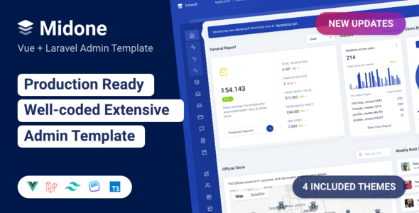 Midone - Vue + Laravel Admin Dashboard Template by Left4code