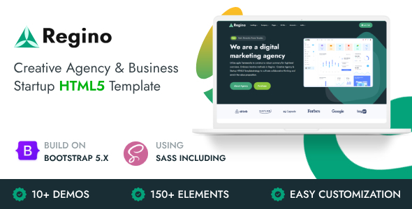 Regino - Creative Agency & Startup HTML5 Template by themezhub