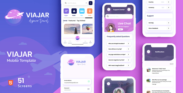 VIAJAR | Travel App Mobile Template by ncodetechnologies