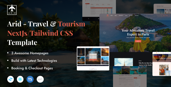 Arid - Travel & Tourism NextJs/Tailwind CSS Template by wprealizer