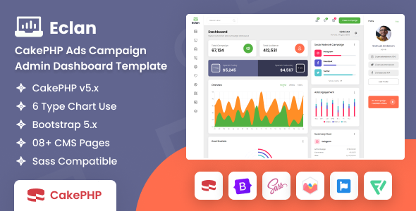 Eclan - CakePHP Ads Campaign Admin Dashboard Template by DexignZone