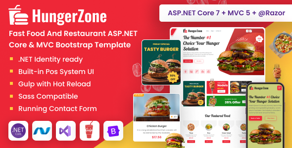 HungerZone - Fast Food And Restaurant ASP.NET Core & MVC Bootstrap Template by DexignZone