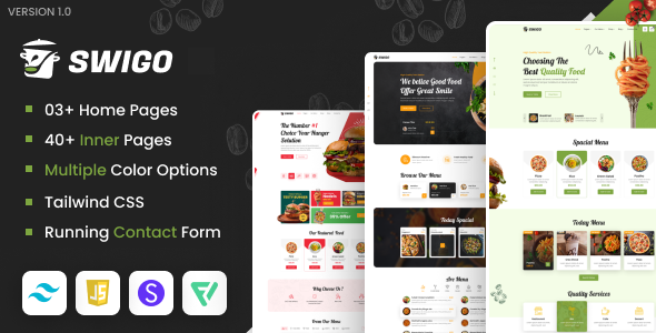 Swigo - Fast Food And Restaurant Tailwind CSS Template by DexignZone