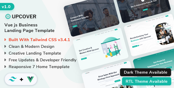 Upcover - Vue Js Business Landing Page Template by ShreeThemes