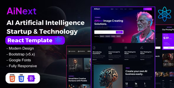 AiNext - AI Artificial Intelligence Startup & Technology React Template by theme_ocean