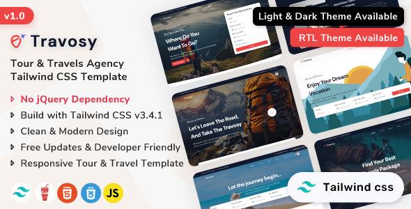 Travosy - Tour & Travel Agency Tailwind CSS HTML Template by ShreeThemes