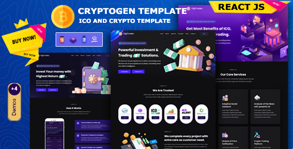 Cryptogen – React js ICO and Crypto LandingPage Template by Plainthing-Studio