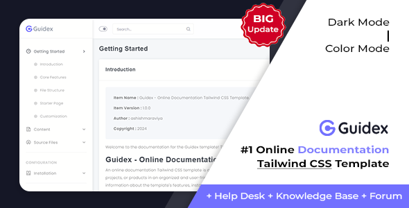Guidex - Online Documentation Tailwind CSS Template + Help Desk + Knowledge Base + Forum by ashishmaraviya