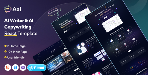 Aai – AI Content & Copywriting SaaS Landing Page React Template by QuomodoTheme