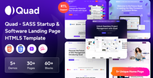 Quad - SASS Startup & Software Landing Page HTML5 Template by VikingLab