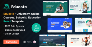 Educate - University, Online Courses, School & Education React Next js Template by ordainIT
