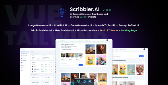 Scribbler.AI - AI Content Generator Dashboard and User App Vue JS Template by themeyn