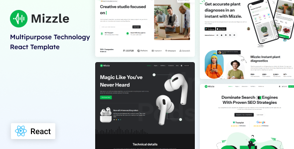 Mizzle - Multipurpose Technology React Template by coderthemes