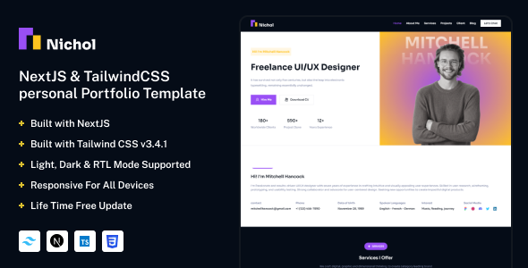 Nichol - Next.js & Tailwind CSS Personal Portfolio Template by SRBThemes