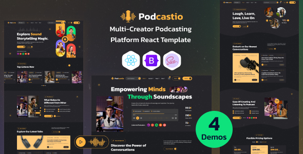 Podcastio - Multi Creator Podcasting Platform React Website Template by pixelaxis