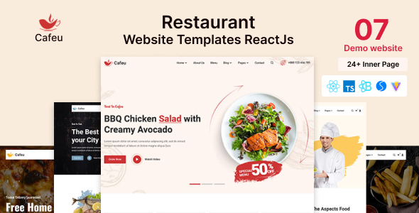 Restaurant Website Template ReactJs - Cafeu by Codebasket