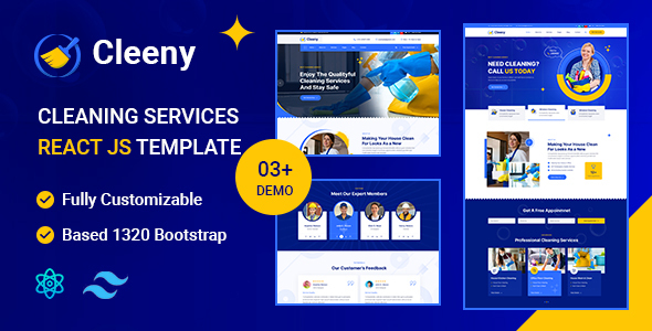 Cleeny – Cleaning Services & Repair Company  React Tailwind Template by Dreamit-Solution