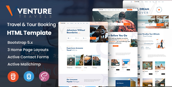 Venture - Travel Agency & Tour Booking HTML Template by KodeSolution