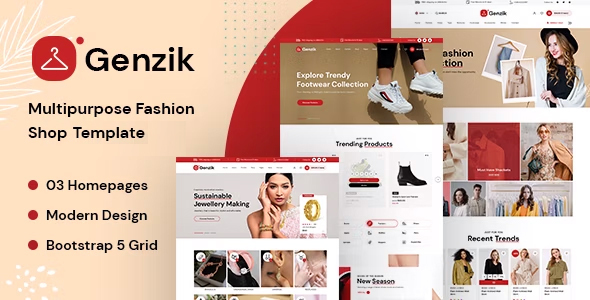 Genzik - Clean Fashion Ecommerce Site Template by MetricsCorner