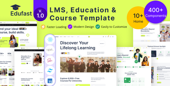 Edufast - LMS, Education & Course React Next JS Template by UIAXIS