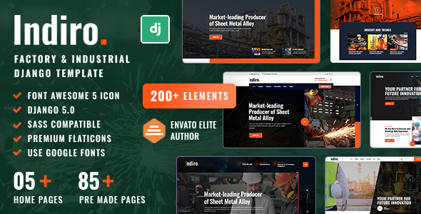 Indiro - Factory and Industry Bootstrap Django Template by DexignZone