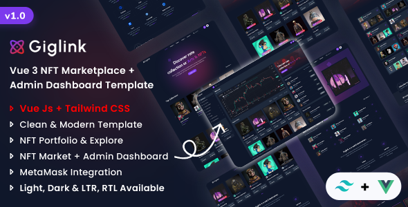 Giglink - Vue 3 NFT Marketplace + Admin Dashboard Template by ShreeThemes