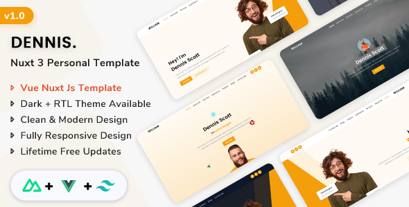 Dennis - Vue Nuxt.js Personal & Minimal Portfolio Template by ShreeThemes