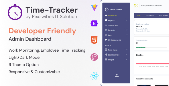 Timetracker - Time Tracking Management React Admin Template by pixelwibes