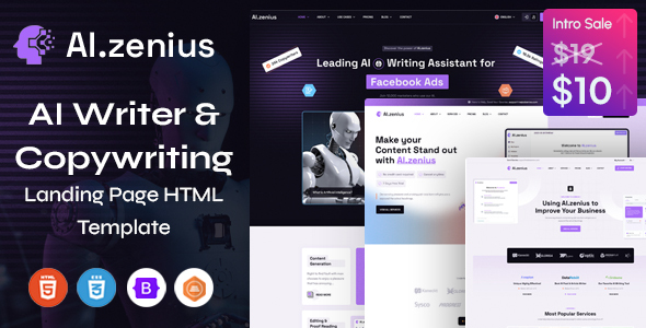 Ai Zenius - AI Writer & Copywriting Landing Page HTML Template by ThemeKalia