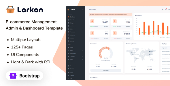 Larkon - Ecommerce Management Admin & Dashboard Template by Techzaa