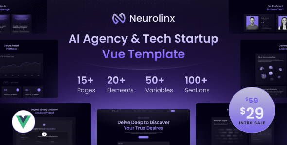 Neurolinx - AI Deep Search Technology Startup & Agency Vue Template by DiverseKit