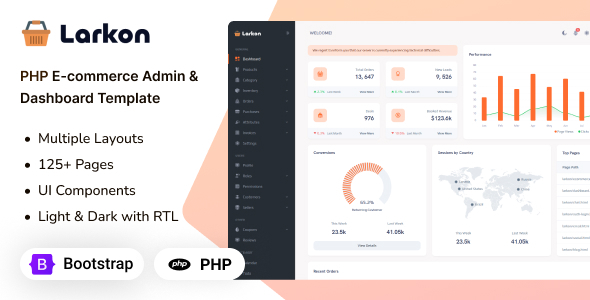 Larkon - PHP Ecommerce Management Admin & Dashboard Template by Techzaa