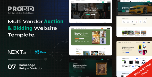 Probid - Multi Vendor Auctions React Next.JS Template by egenslab