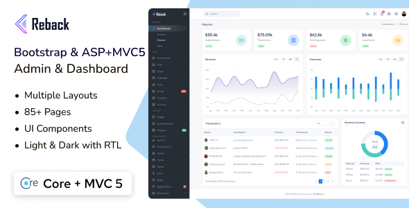 Reback - ASP Core + MVC 5 Admin Dashboard Template by Techzaa