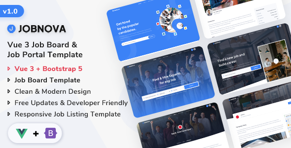 Jobnove - Vue Job Board, Job Portal and Job Listing Template by ShreeThemes