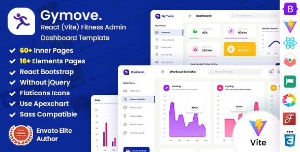 Gymove - React (Vite) Fitness Admin Dashboard Template by DexignZone