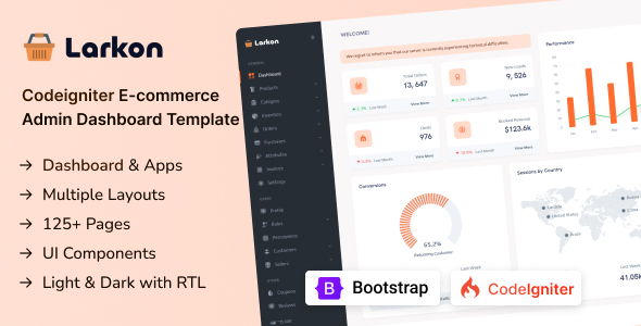 Larkon - Codeigniter Ecommerce Management Admin & Dashboard Template by Techzaa