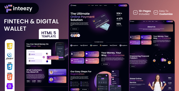 Finteezy - Fintech Startup & Digital Wallet HTML5 Website by Evonicmedia